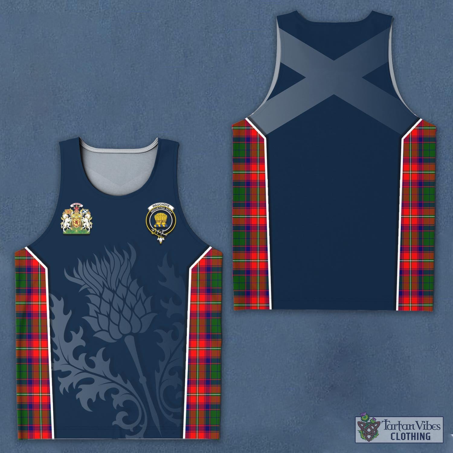 Tartan Vibes Clothing Wauchope Tartan Men's Tanks Top with Family Crest and Scottish Thistle Vibes Sport Style