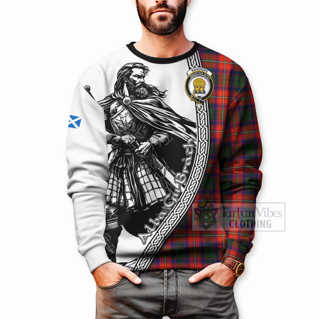 Wauchope Tartan Clan Crest Sweatshirt with Highlander Warrior Celtic Style - Tartan Vibes Clothing