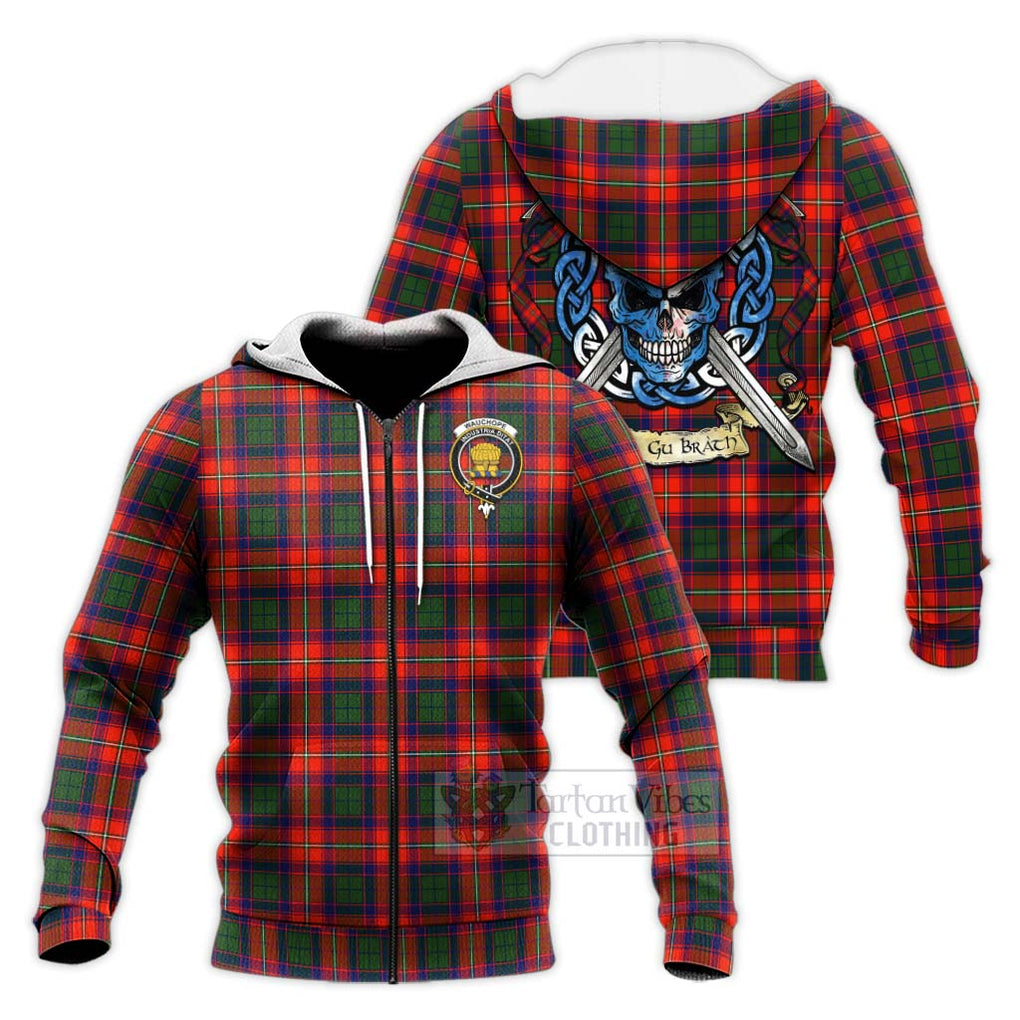 Wauchope Tartan Knitted Hoodie with Family Crest Celtic Skull Style Unisex Knitted Zip Hoodie - Tartan Vibes Clothing