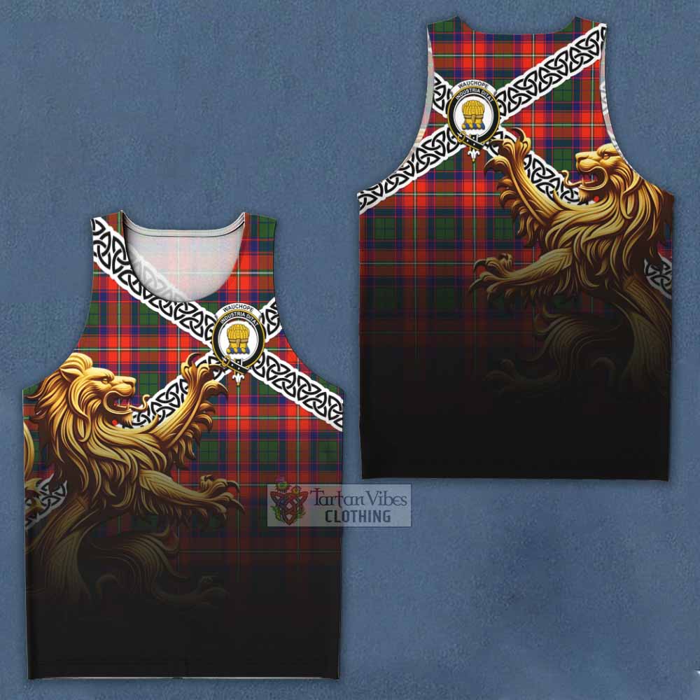 Wauchope Crest Tartan Men's Tank Top with Golden Lion Emblem Celtic Style - Tartan Vibes Clothing