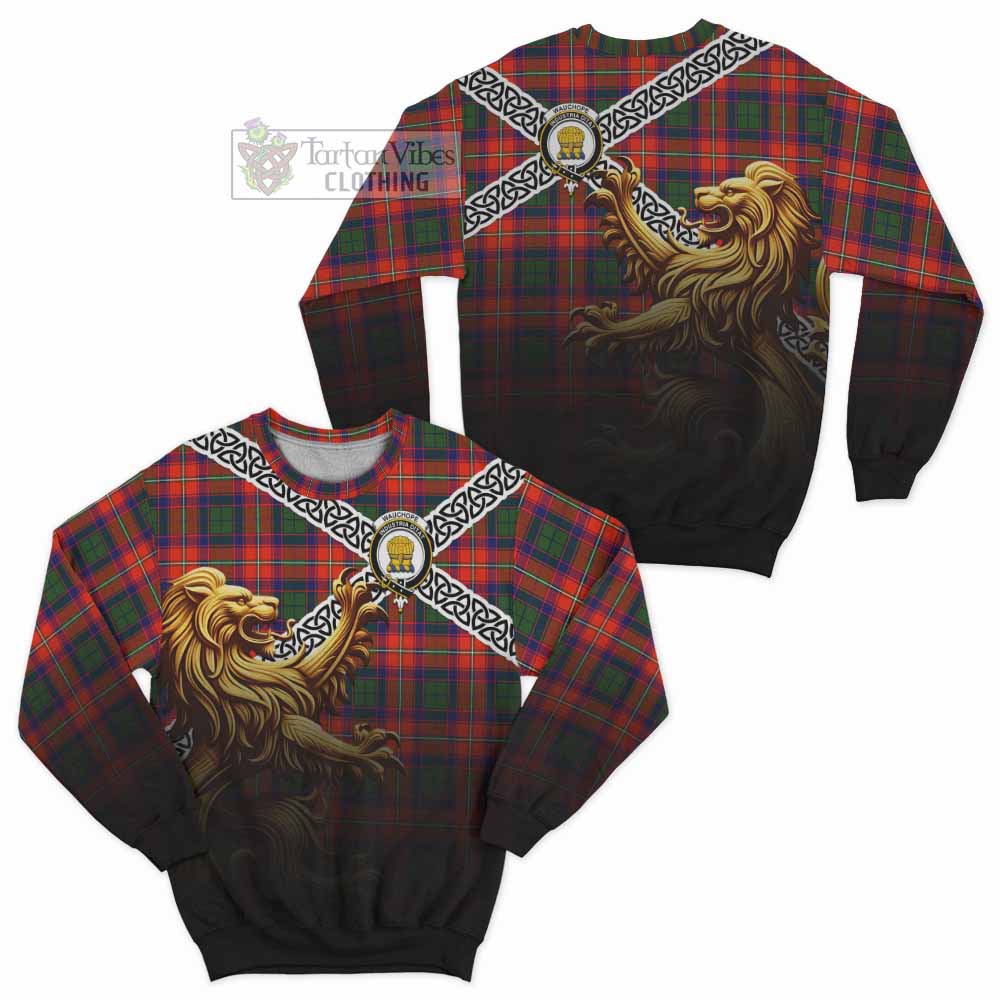 Wauchope Crest Tartan Sweatshirt with Golden Lion Emblem Celtic Style - Tartan Vibes Clothing