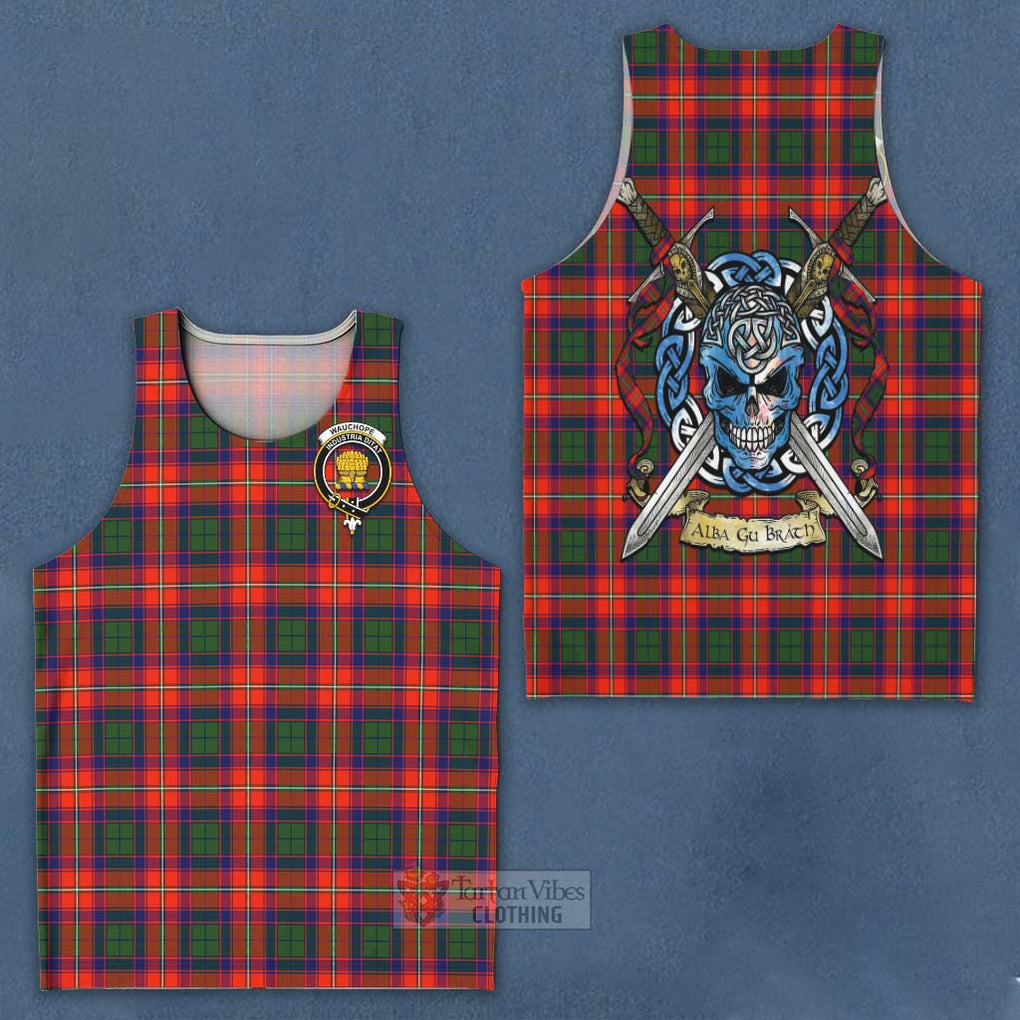Wauchope Tartan Men's Tank Top with Family Crest Celtic Skull Style - Tartan Vibes Clothing
