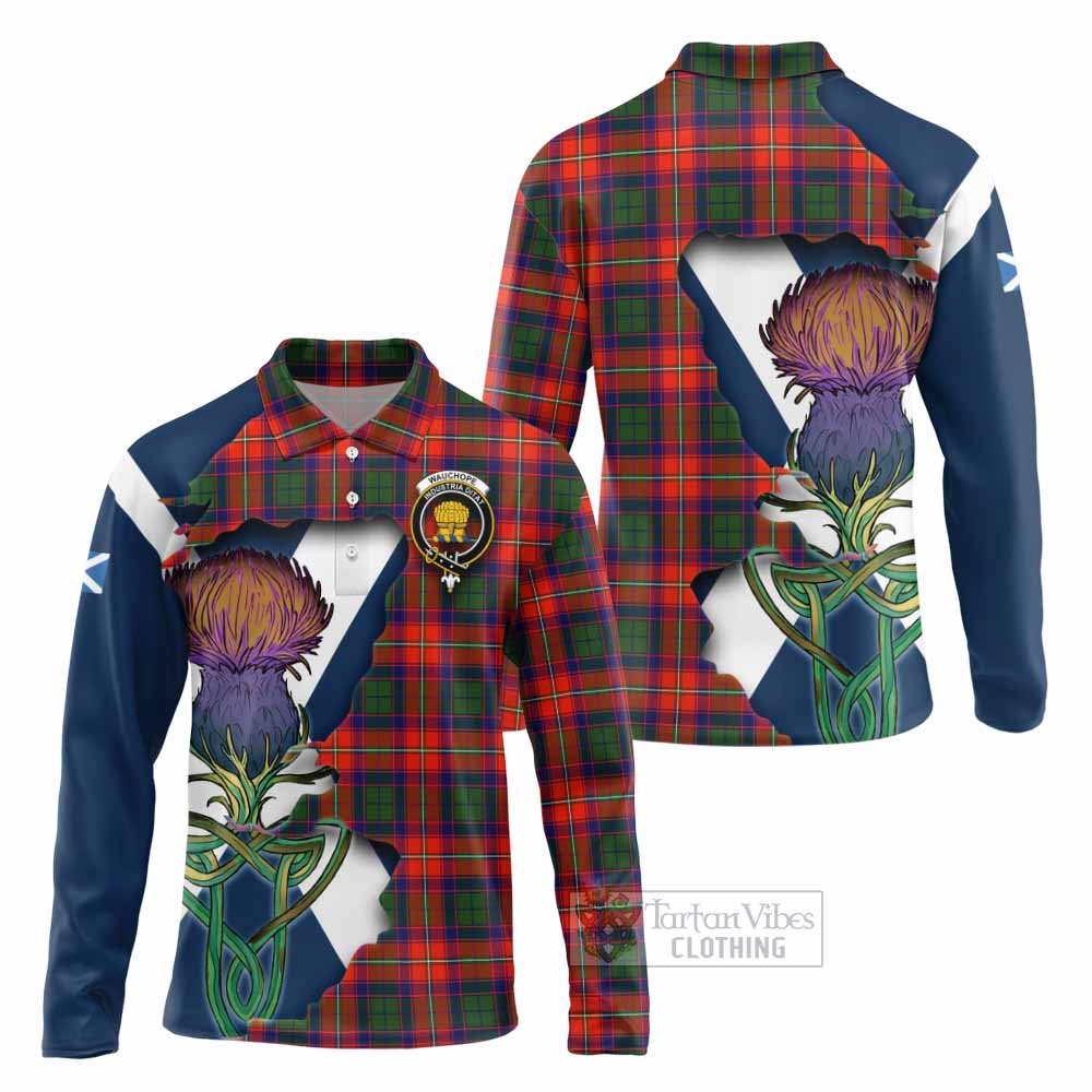 Tartan Vibes Clothing Wauchope Tartan Family Crest Long Sleeve Polo Shirt Scottish Thistle Celtic Inspired
