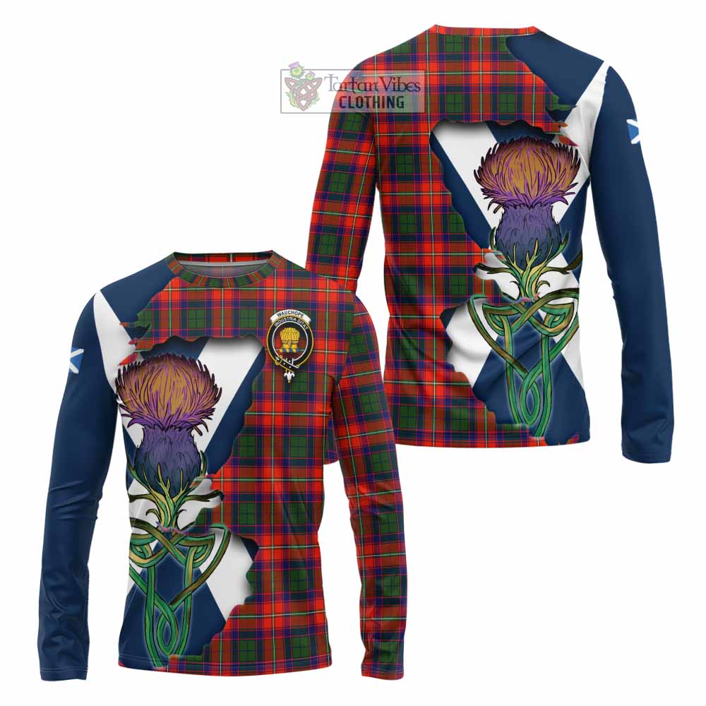 Tartan Vibes Clothing Wauchope Tartan Family Crest Long Sleeve T-Shirt Scottish Thistle Celtic Inspired