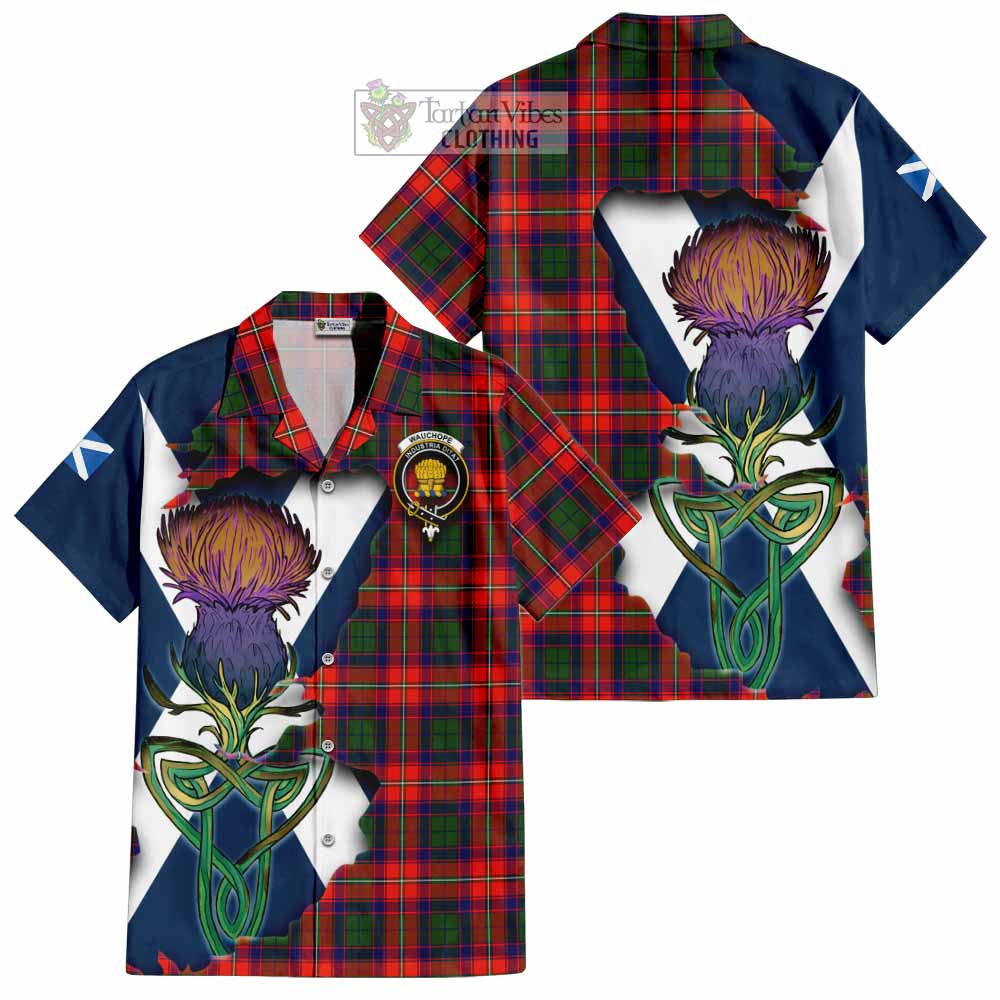 Tartan Vibes Clothing Wauchope Tartan Family Crest Short Sleeve Button Shirt Scottish Thistle Celtic Inspired