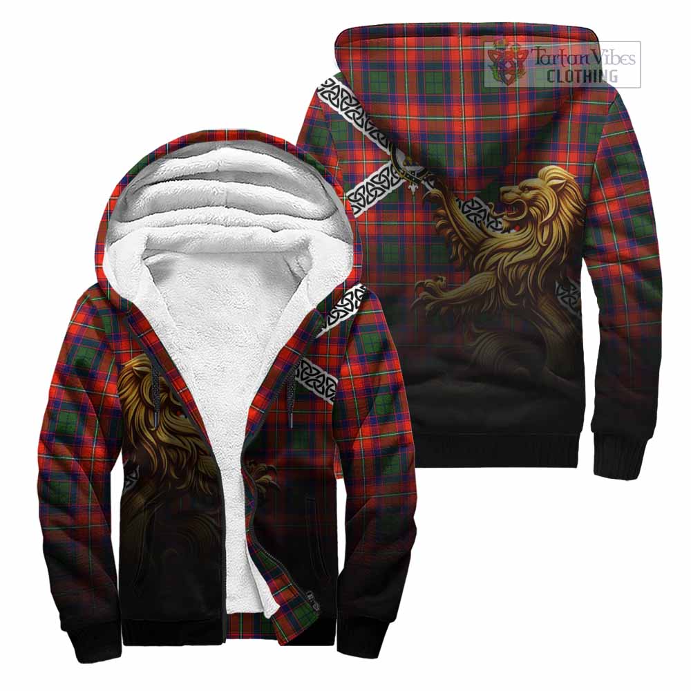 Wauchope Crest Tartan Sherpa Hoodie with Golden Lion Emblem Celtic Style Unisex - Tartan Vibes Clothing