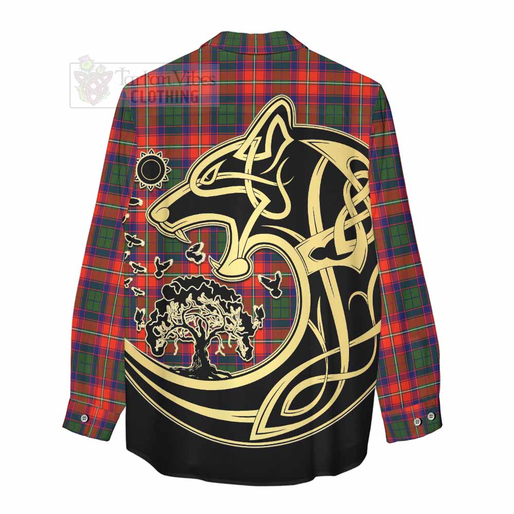 Wauchope Tartan Women's Casual Shirt with Family Crest Celtic Wolf Style - Tartan Vibes Clothing
