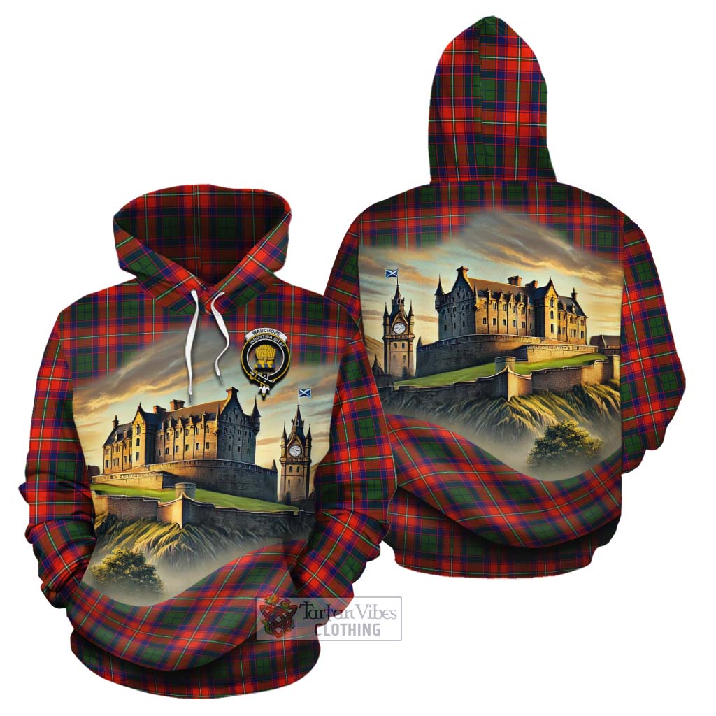 Wauchope Tartan Family Crest Cotton Hoodie with Scottish Ancient Castle Style - Tartan Vibes Clothing