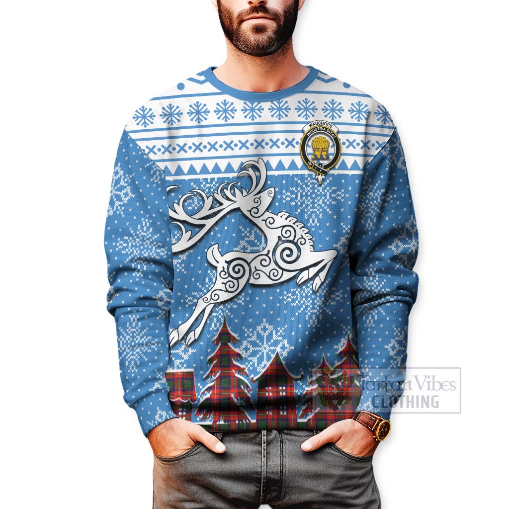 Wauchope Clan Christmas Sweatshirt Celtic Reindeer Style - Tartan Vibes Clothing