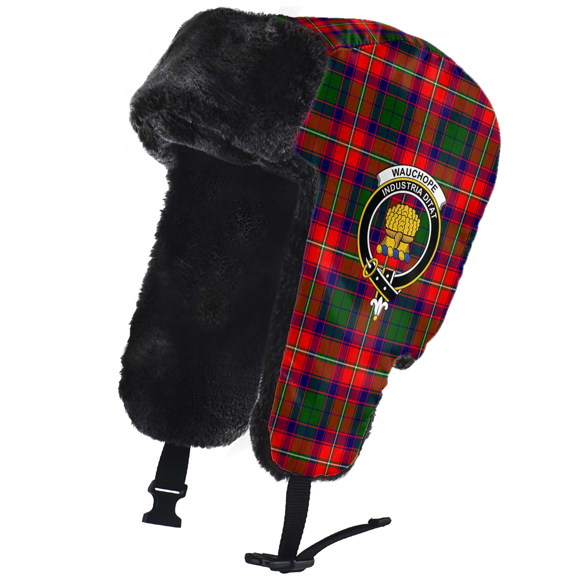 Wauchope Tartan Winter Trapper Hat with Family Crest - Tartanvibesclothing