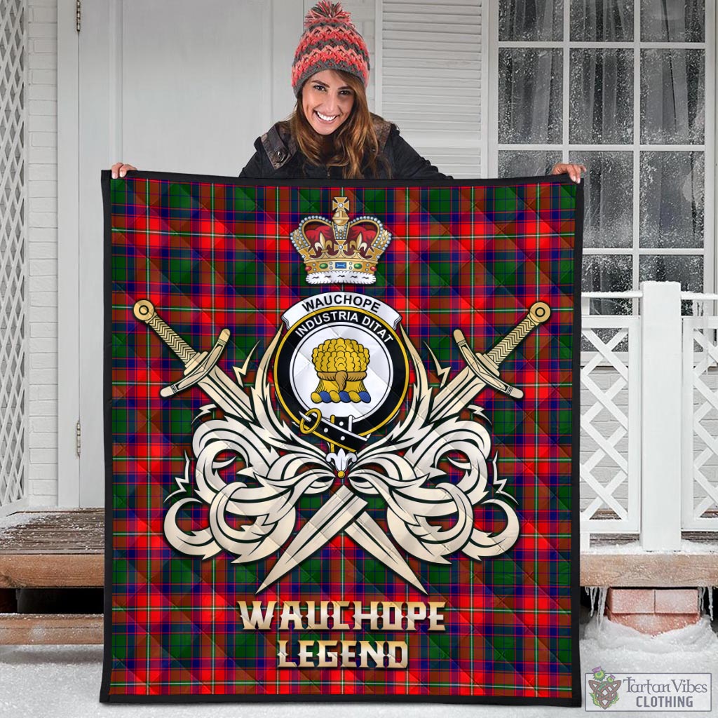 Tartan Vibes Clothing Wauchope Tartan Quilt with Clan Crest and the Golden Sword of Courageous Legacy