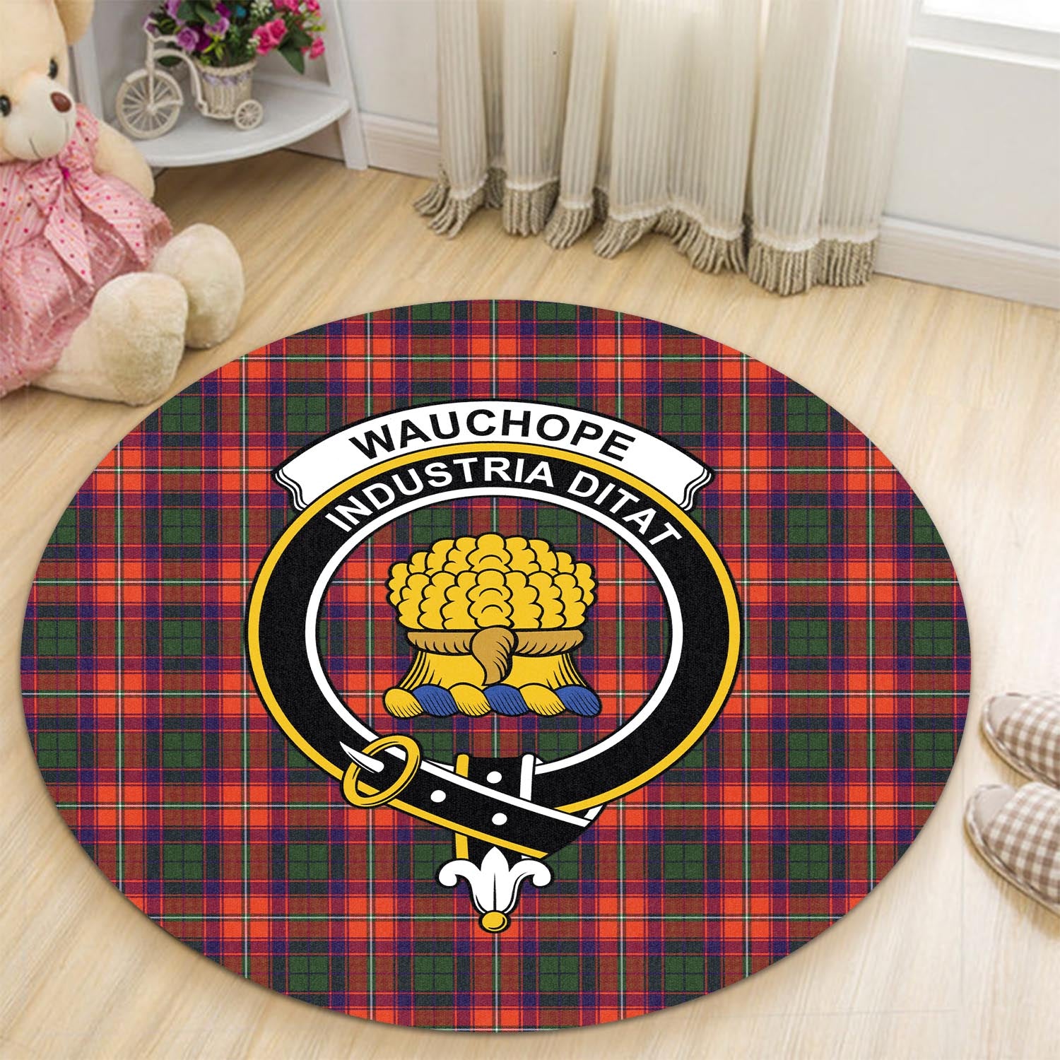 Wauchope Tartan Round Rug with Family Crest - Tartan Vibes Clothing