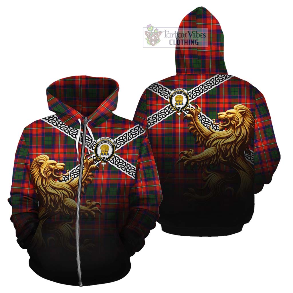 Wauchope Crest Tartan Cotton Hoodie with Golden Lion Emblem Celtic Style Zip Hoodie - Tartan Vibes Clothing