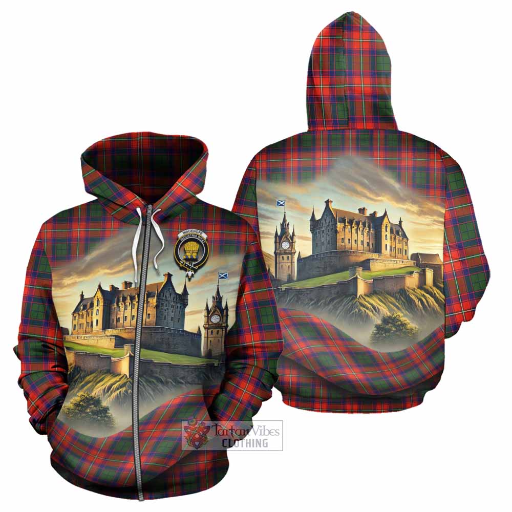 Wauchope Tartan Family Crest Hoodie with Scottish Ancient Castle Style Zip Hoodie - Tartan Vibes Clothing