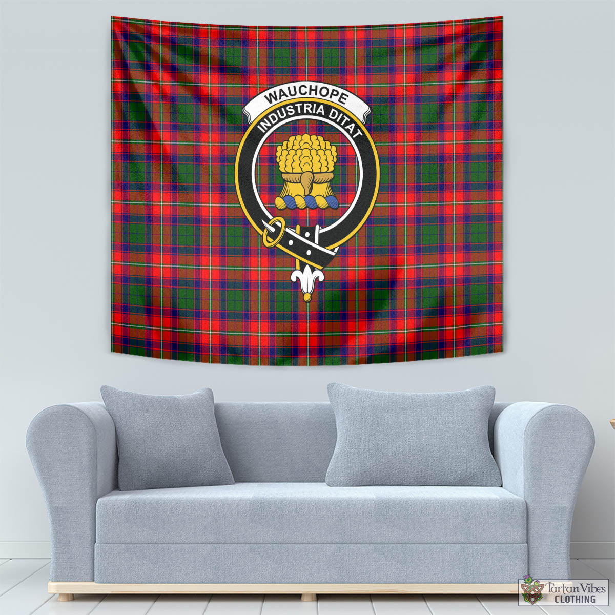 Tartan Vibes Clothing Wauchope Tartan Tapestry Wall Hanging and Home Decor for Room with Family Crest