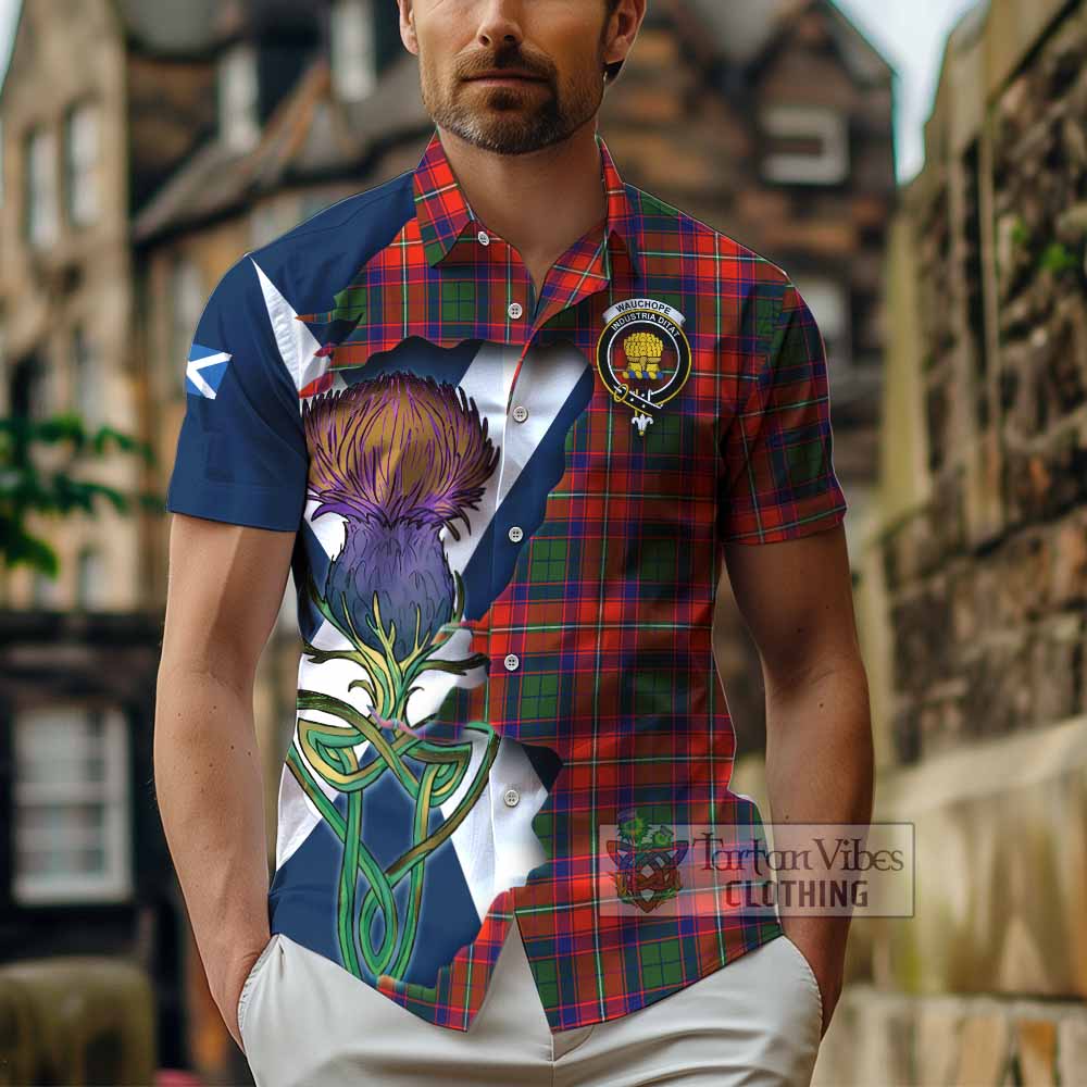 Tartan Vibes Clothing Wauchope Tartan Family Crest Short Sleeve Button Shirt Scottish Thistle Celtic Inspired