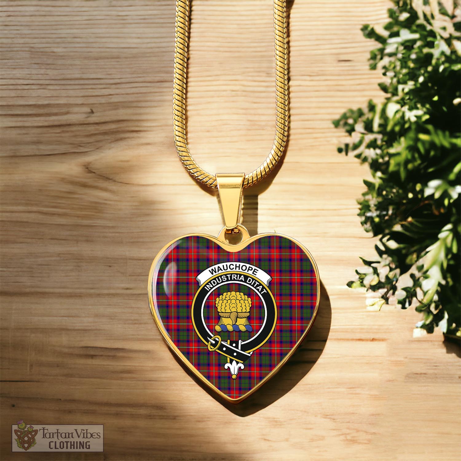 Wauchope Tartan Heart Necklace with Family Crest Luxury Necklace (Gold) No - Tartan Vibes Clothing