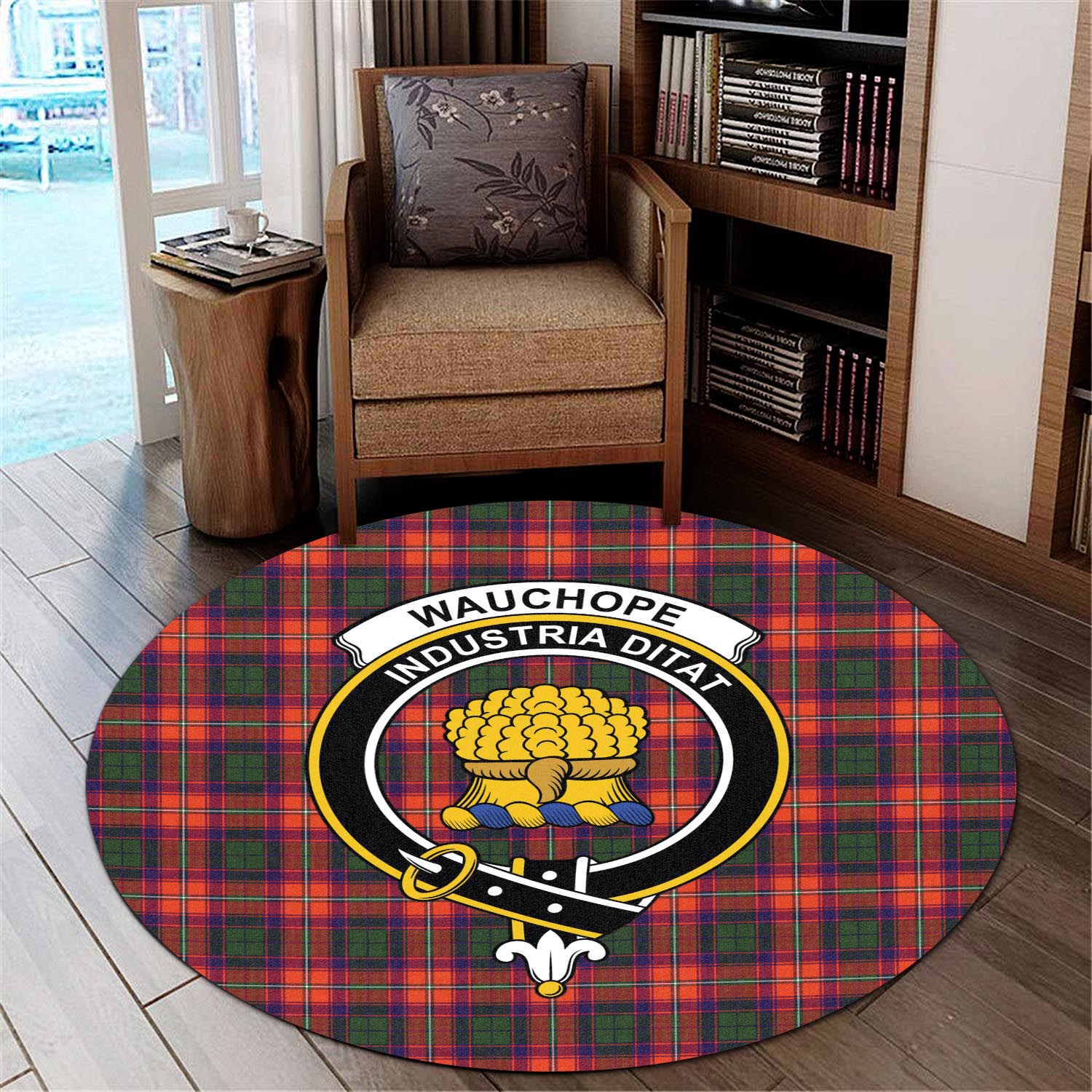 Wauchope Tartan Round Rug with Family Crest - Tartan Vibes Clothing