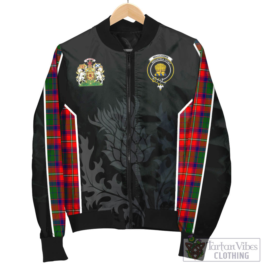 Tartan Vibes Clothing Wauchope Tartan Bomber Jacket with Family Crest and Scottish Thistle Vibes Sport Style