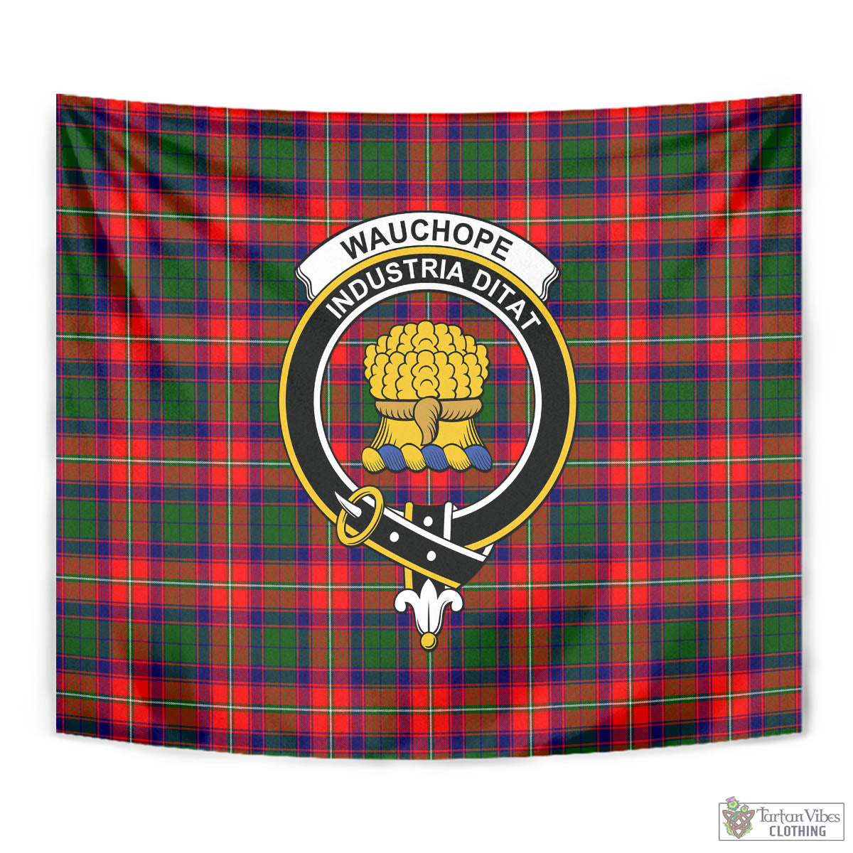 Tartan Vibes Clothing Wauchope Tartan Tapestry Wall Hanging and Home Decor for Room with Family Crest