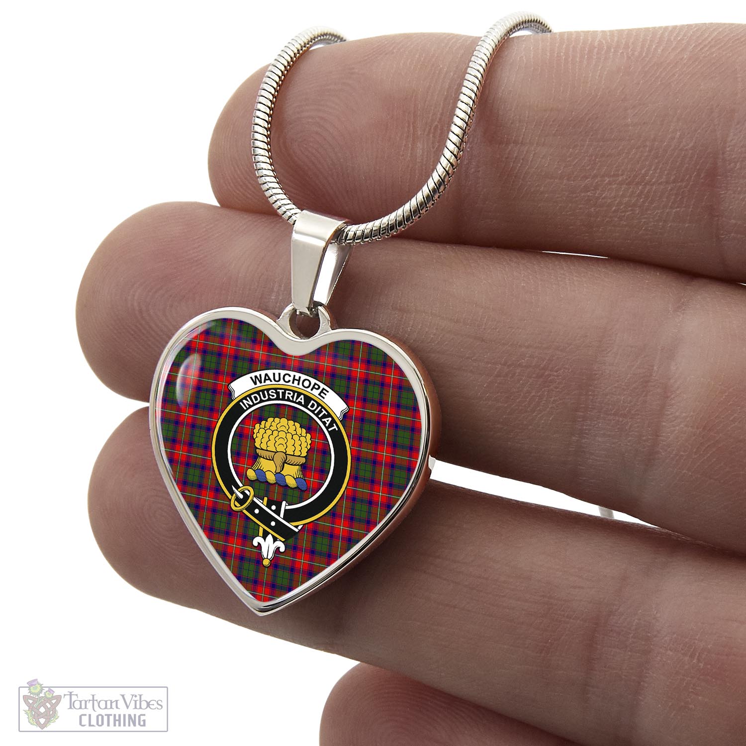 Wauchope Tartan Heart Necklace with Family Crest - Tartan Vibes Clothing