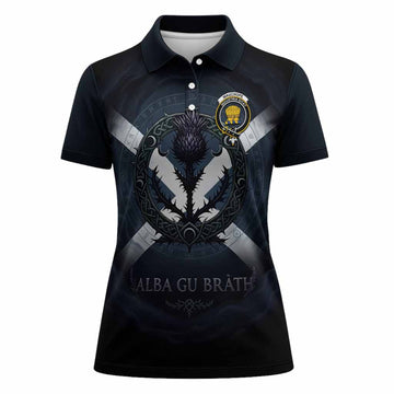 Wauchope Clan Crest Women Polo Shirt with Celtic Knot Thistle and Saltire