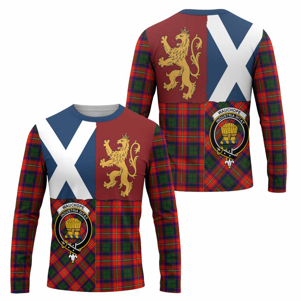 Wauchope Crest Tartan Long Sleeve T-Shirt with Lion Rampant Saltire Style