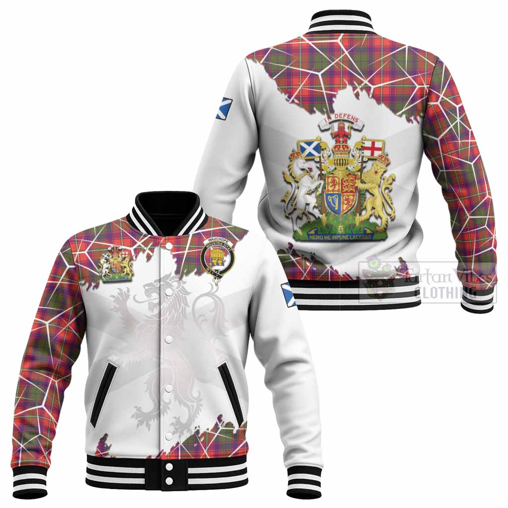 Wauchope Tartan Baseball Jacket with Family Crest and Lion Rampant Grunge Style