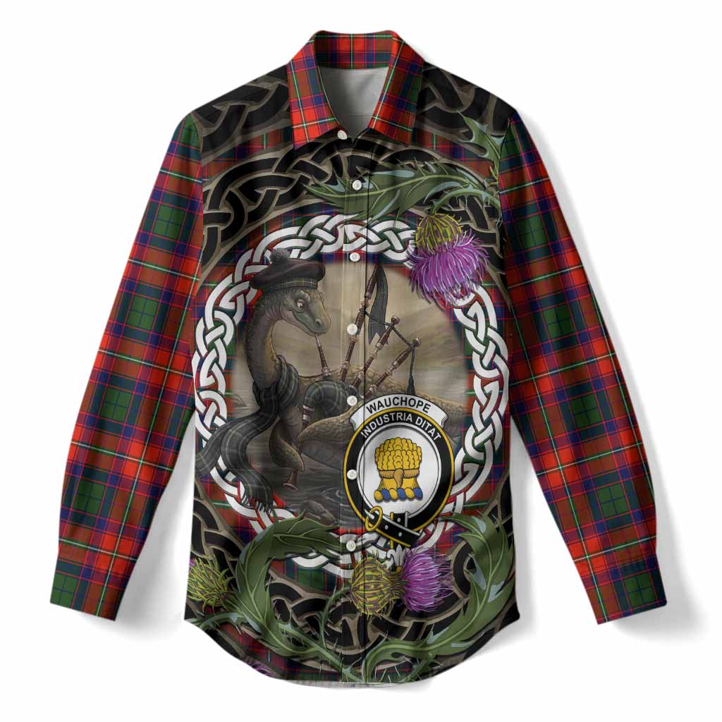 Wauchope Tartan Crest Bagpipe Nessie Women Casual Shirt Scottish Loch Ness Monster Celtic Thistle