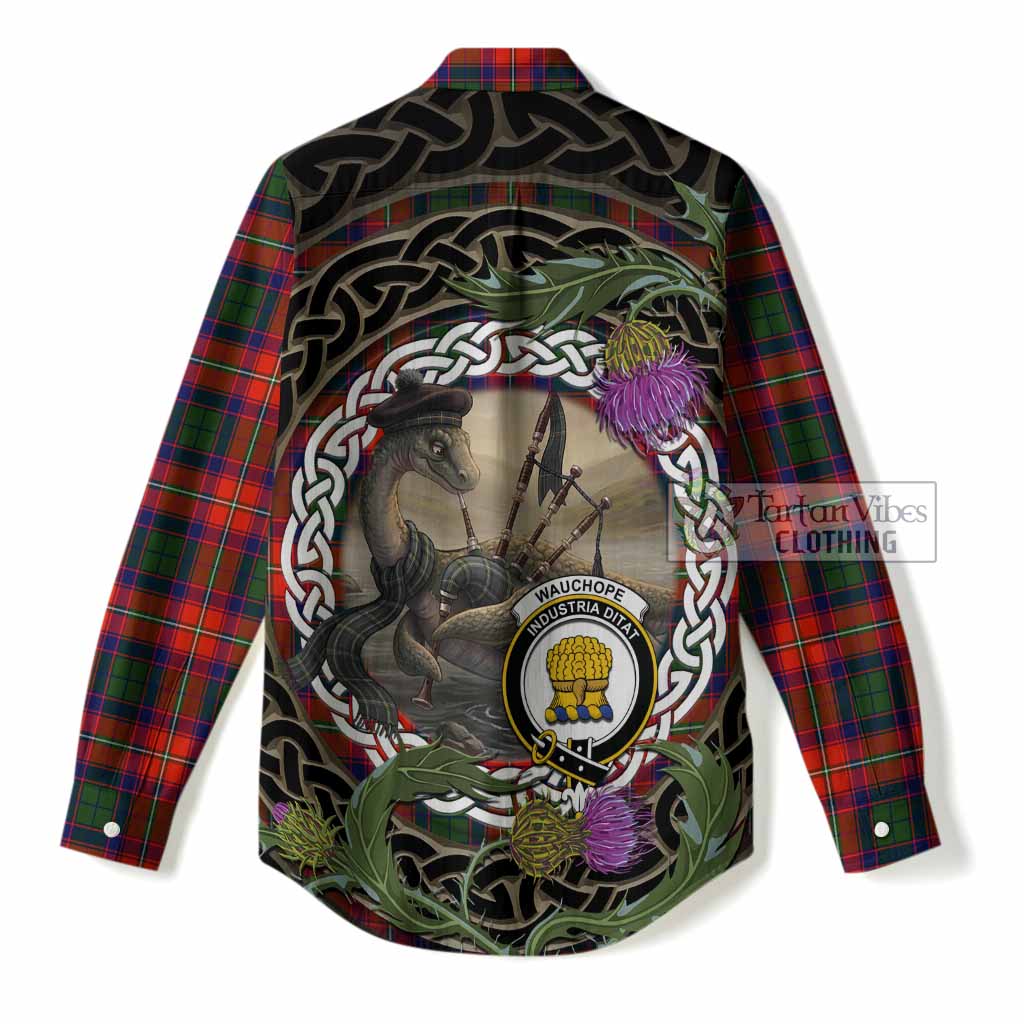 Wauchope Tartan Crest Bagpipe Nessie Women Casual Shirt Scottish Loch Ness Monster Celtic Thistle