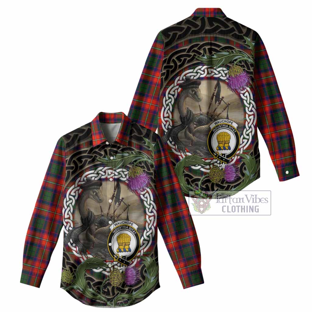 Wauchope Tartan Crest Bagpipe Nessie Women Casual Shirt Scottish Loch Ness Monster Celtic Thistle
