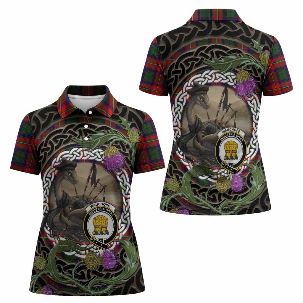 Wauchope Tartan Crest Bagpipe Nessie Women Polo Shirt Scottish Loch Ness Monster Celtic Thistle
