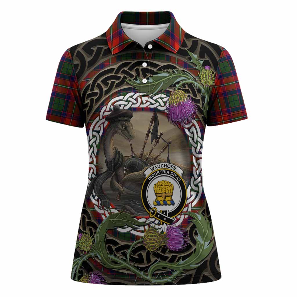 Wauchope Tartan Crest Bagpipe Nessie Women Polo Shirt Scottish Loch Ness Monster Celtic Thistle