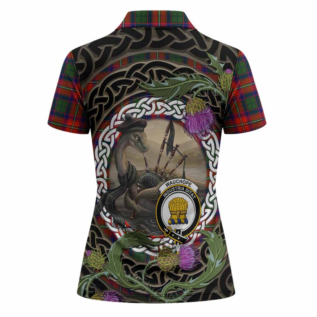 Wauchope Tartan Crest Bagpipe Nessie Women Polo Shirt Scottish Loch Ness Monster Celtic Thistle