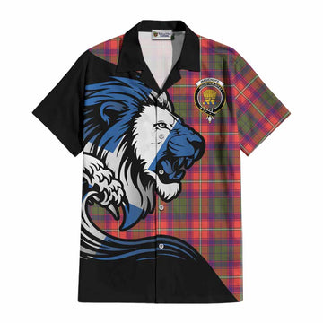 Wauchope Tartan Crest Cotton Hawaiian Shirt Scottish Golden Lions Wave Flow