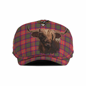 Wauchope Tartan Crest Flat Cap, Jeff Cap Scotland Heilan Coo Tartan Seamless Style