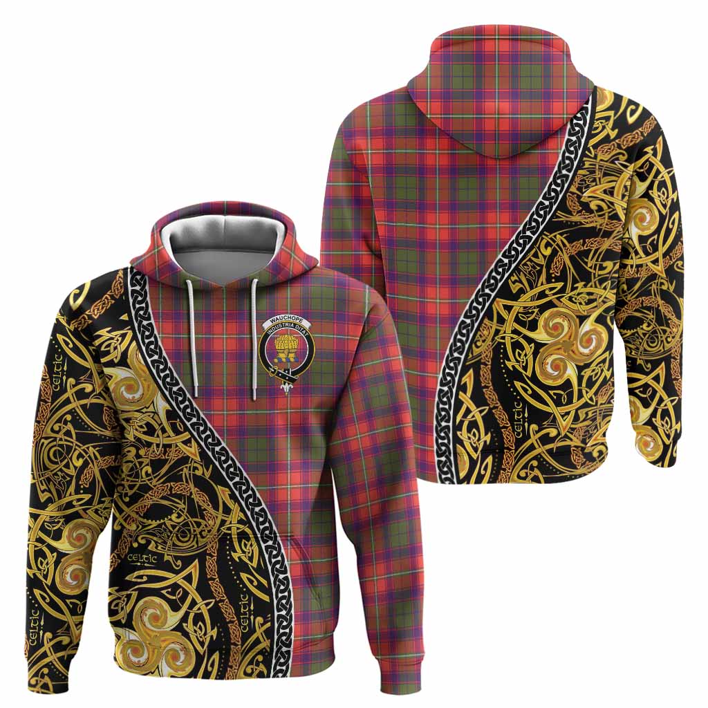 Wauchope Tartan Crest Hoodie Celtic Knot and Triple Trickle Spiral Symbols