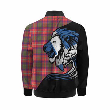 Wauchope Tartan Crest Kid Bomber Jacket Scottish Golden Lions Wave Flow