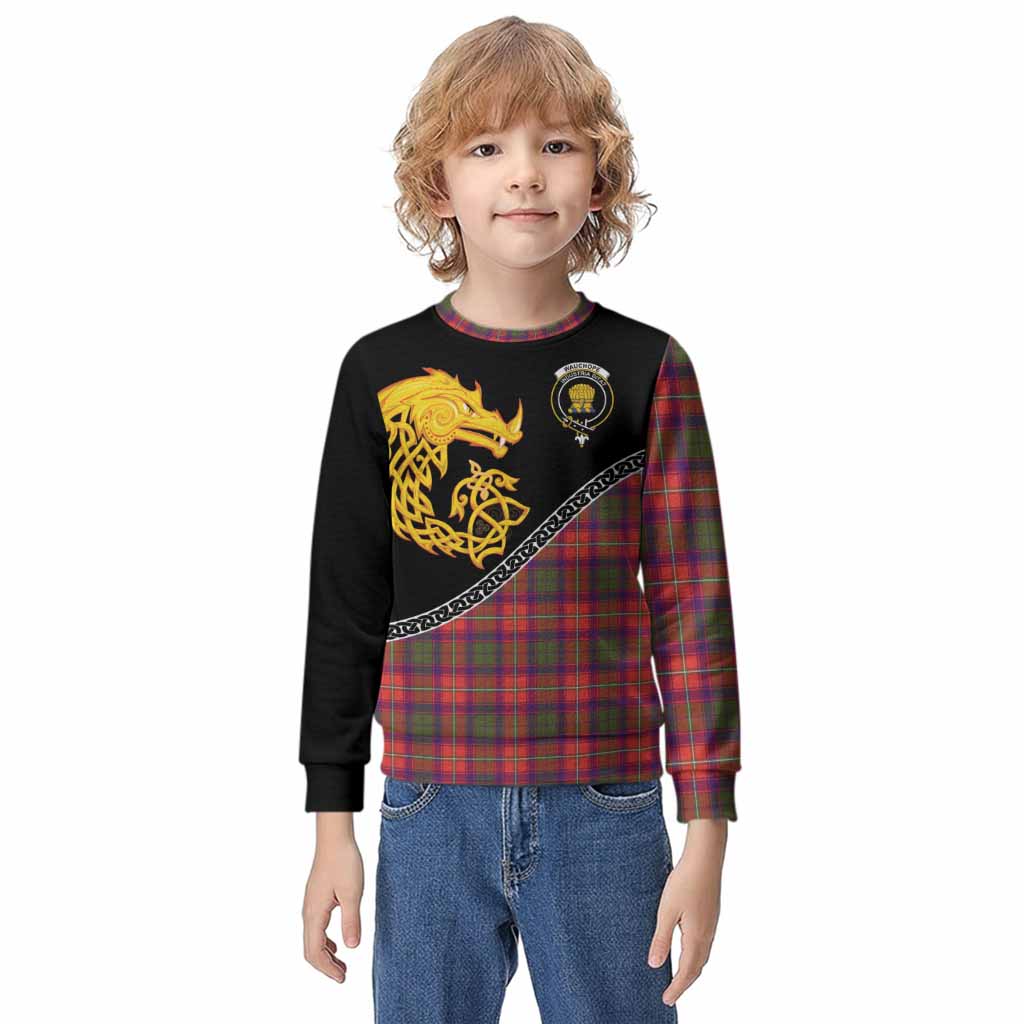 Wauchope Tartan Crest Kid Knitted Sweatshirt Legendary Dragon Knot Half Style