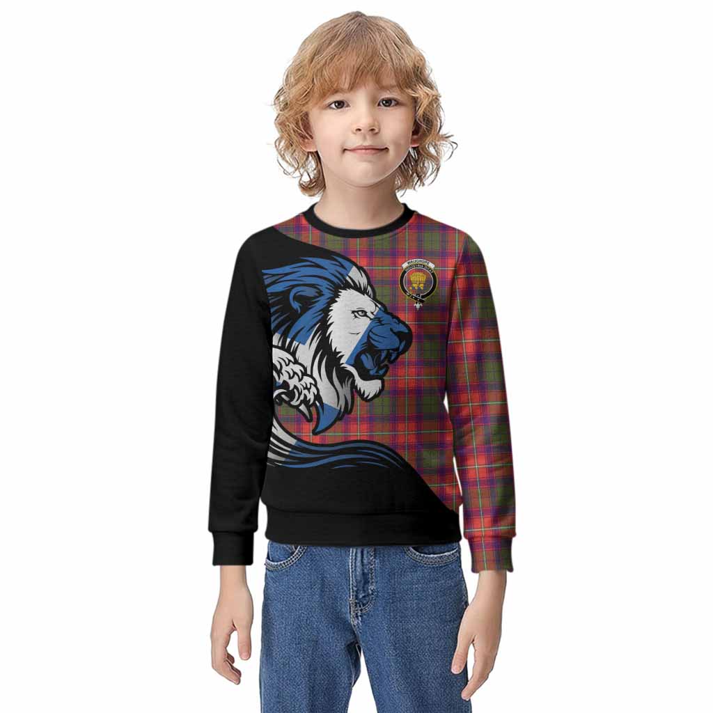 Wauchope Tartan Crest Kid Knitted Sweatshirt Scottish Golden Lions Wave Flow