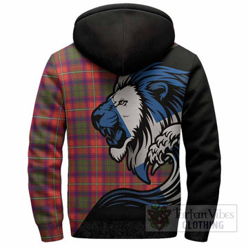 Wauchope Tartan Crest Sherpa Hoodie Scottish Golden Lions Wave Flow