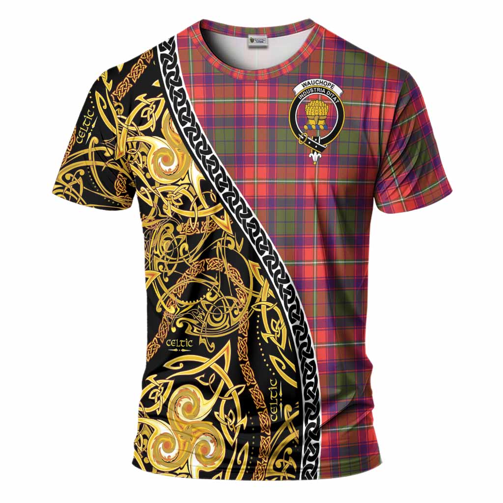 Wauchope Tartan Crest T-Shirt Celtic Knot and Triple Trickle Spiral Symbols