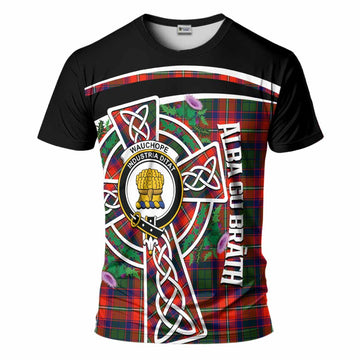 Wauchope Tartan Crest T-Shirt Scottish Thistle Celtic Cross Alba Gu Brath