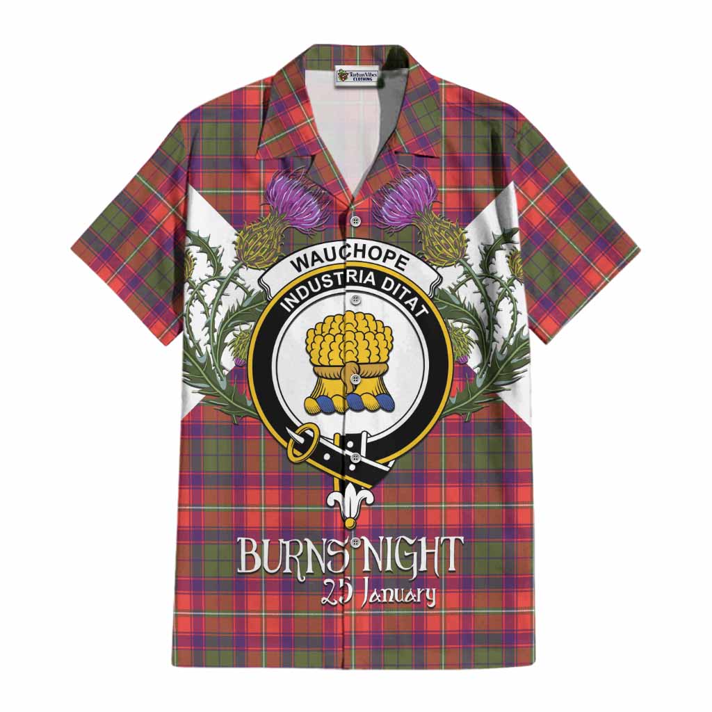 Wauchope Tartan Family Crest Cotton Hawaiian Shirt Scottish Burns Night Thistle Floral