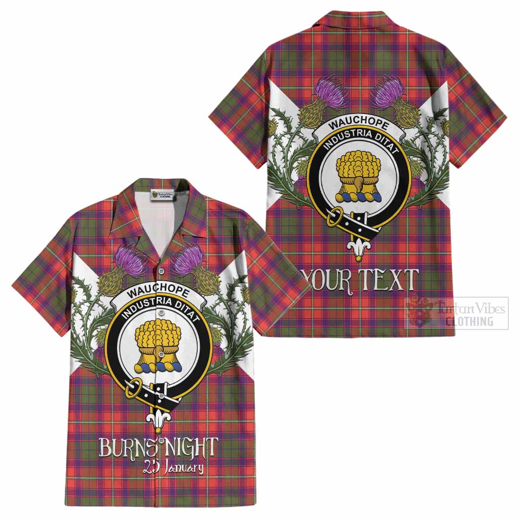 Wauchope Tartan Family Crest Cotton Hawaiian Shirt Scottish Burns Night Thistle Floral