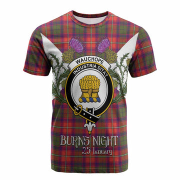 Wauchope Tartan Family Crest Cotton T-shirt Scottish Burns Night Thistle Floral