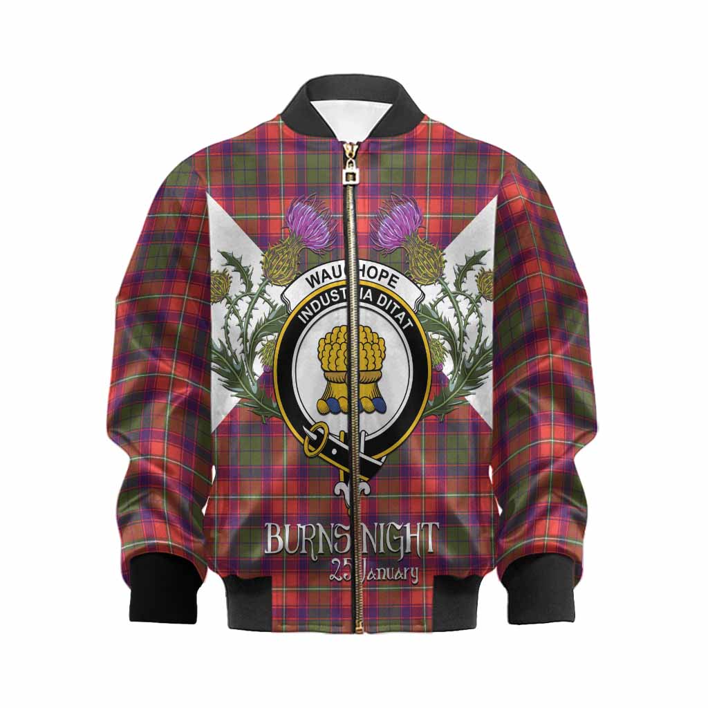 Wauchope Tartan Family Crest Kid Bomber Jacket Scottish Burns Night Thistle Floral