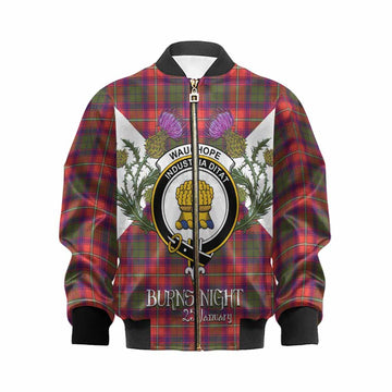 Wauchope Tartan Family Crest Kid Bomber Jacket Scottish Burns Night Thistle Floral
