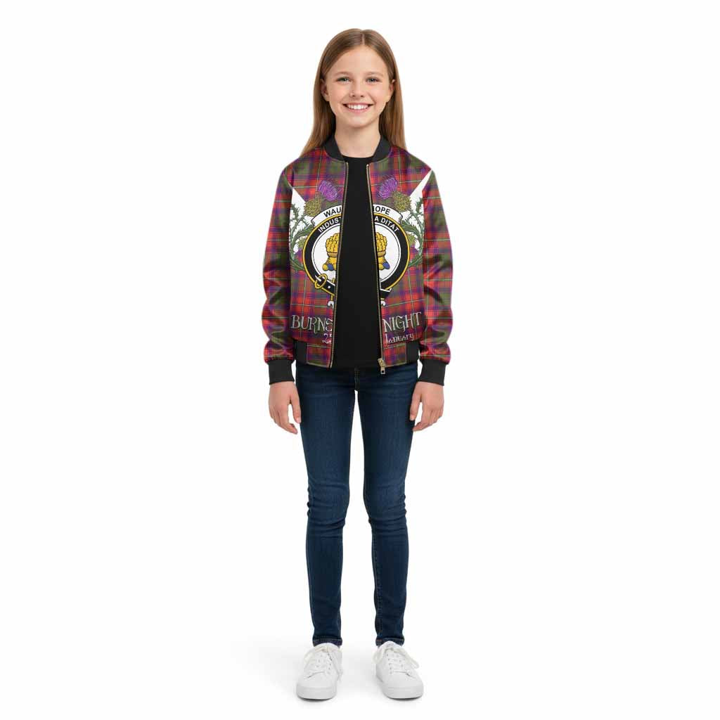 Wauchope Tartan Family Crest Kid Bomber Jacket Scottish Burns Night Thistle Floral
