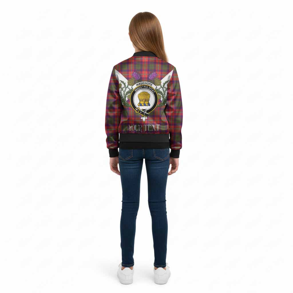 Wauchope Tartan Family Crest Kid Bomber Jacket Scottish Burns Night Thistle Floral